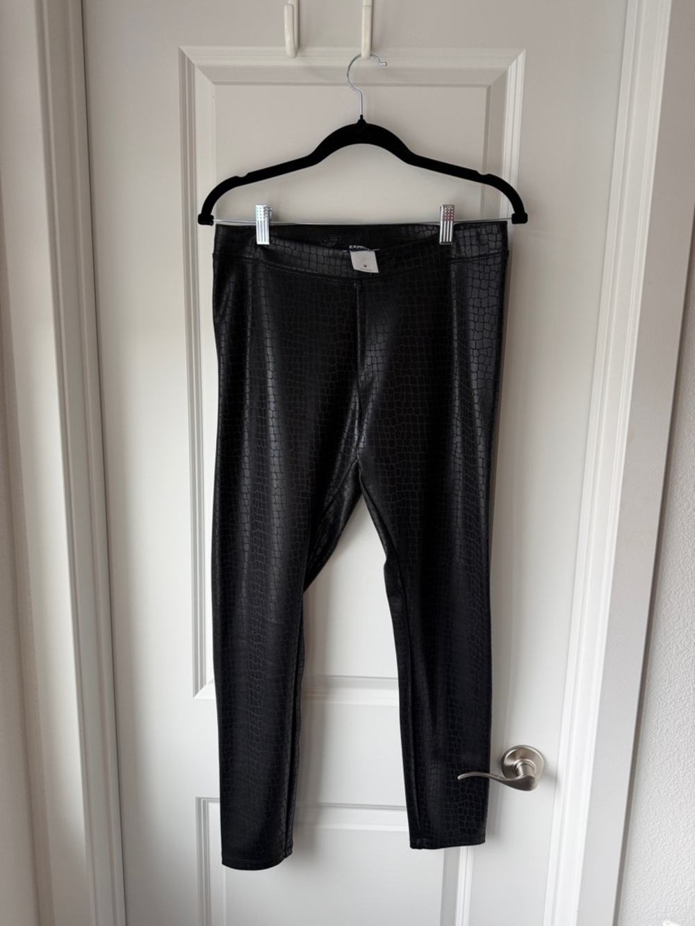 Express Black Croc-Embossed Faux Leather Leggings